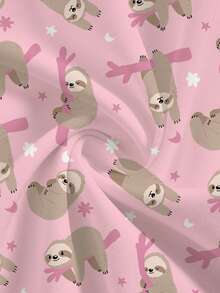 PopScrub Women's Pink Hospital Scrub Top,Cute Cartoon Sloth Pattern V-Neck Short Sleeve Nurse Uniform,Multi-Pocket Veterinary Grooming Workwear Lab Coat - Pink - View 5