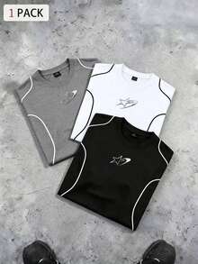 Sport MetroGents Men's 1pc Contrast Trim Star Print Sports T-Shirt, Gym - Black - View 3
