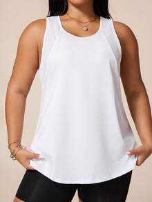 SHEIN Rhythm Era Plus Size Women Solid Color Sports Tank Top - White - View 6