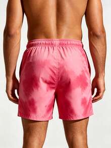 Manfinity Swimmode 夏季假期男士淺粉色印花沙灘短褲，休閒度假夏威夷熱帶泳褲，適合女性情侶泳池度假 - 紅色 - 查看 4
