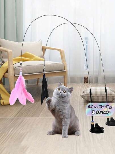 1Set Suction Cup Detachable Suction Feather Teaser Wand Colorful Feather Interactive Cat Toy Indoor Play Cat Exercise Supplies Battery-Free All-Season Applicable Pet Toy Cat Supplies Cat Entertainment Products