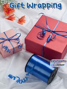 SHEIN 1 Roll, 250 Yard Blue Curling Ribbon For Gift Wrapping, Balloon String, Wedding, Birthday, - Metallic Shiny " Ribbon For Bouquets And Flower Wrapping Paper Valentine DAY, Valentines Wedding, Birthday - Blue - View 3