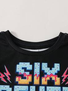 SHEIN 卡通可爱图案休闲简约修身舒适圆领短袖裤家居服，适合夏季儿童穿着。 - 彩色 - 查看 6