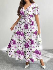 Modelyn Casual Vintage Floral Pattern Loose Plus Size Dress, Suitable For Autumn/Winter Spring - Multicolor - View 3