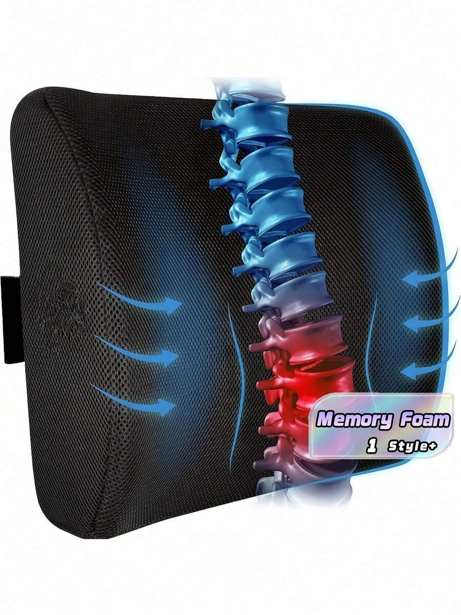 1PC Ergonomic Memory Foam Lumbar Support Pillow Adjustable Strap Mesh Cover For Office Chair Car Seat Gaming Chair Posture Correction Comfort Cushion Back Pain Relief - Multicolor - View 1