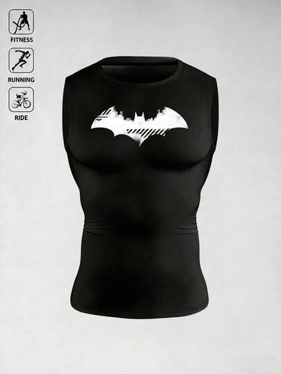 BATMAN X SHEIN Acti Log Áo tank top thể thao nam in hình dơi, kiểu dáng thường ngày, đa năng.