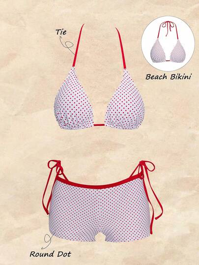 Bonvoyette Bộ 3 món bikini kiểu yếm, họa tiết chấm bi và màu trơn ngẫu nhiên, gợi cảm, thanh lịch, thích hợp cho bãi biển và tiệc bể bơi.