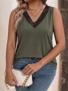 EMERY ROSE Model Camisole Kasual Wanita Ukuran Plus Terbaru dengan Leher V dan Hiasan Renda - MultiWarna - View 5