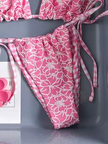 Swim Mod Đồ bơi nữ, bikini đi nghỉ mát và dễ thương, trang phục đi biển màu nâu vàng họa tiết hoa cho phụ nữ đi chơi, trang phục dự tiệc Valentine, kỳ nghỉ Xuân Hè 2026/Phong cách phương Tây/Câu lạc bộ/Đồ bơi đi biển khi nghỉ dưỡng - Hồng - Xem 7