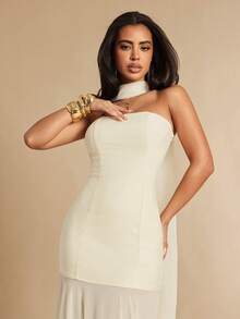 Silquee Women's Solid Color Casual Minimalist Tube Dress, Suitable For Party And Outing,Dresses For Women Summer - Apricot - View 3
