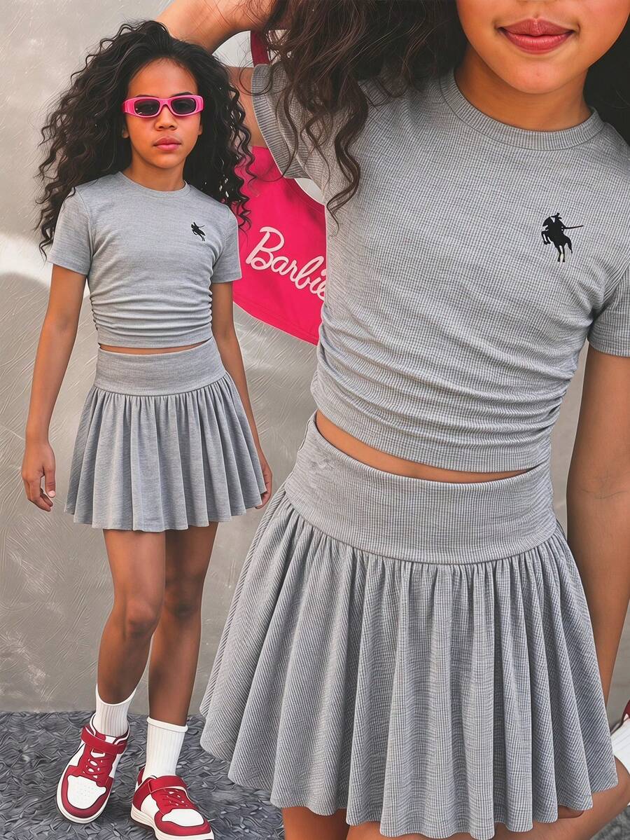 Bộ áo thun và chân váy thường ngày cho bé gái tuổi teen, mùa hè. - Nhiều màu - Xem 1