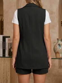 Conjunto de 3 Piezas Chaleco-Short-Cinturón Casual Ligero Moda - Negro - Ver 4