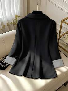 SHEIN Clasi Áo blazer nữ kẻ sọc cổ ve lật cài cúc đơn - màu đen - Xem 2