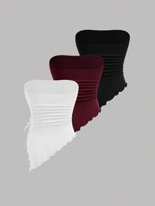 Girlism 3件套少女复古印花抹胸上衣，褶皱胸衣吊带背心，棕色休闲时尚背心，适合秋季和情人节穿着 - 彩色 - 查看 2