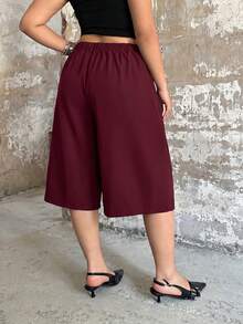 Sunspun Quần lửng và quần short cỡ lớn thời trang, thoải mái, thiết kế eo bất đối xứng, phù hợp cho các buổi đi chơi, đi học và mặc hàng ngày vào mùa xuân/hè. - Màu Đỏ Sâu - Xem 2