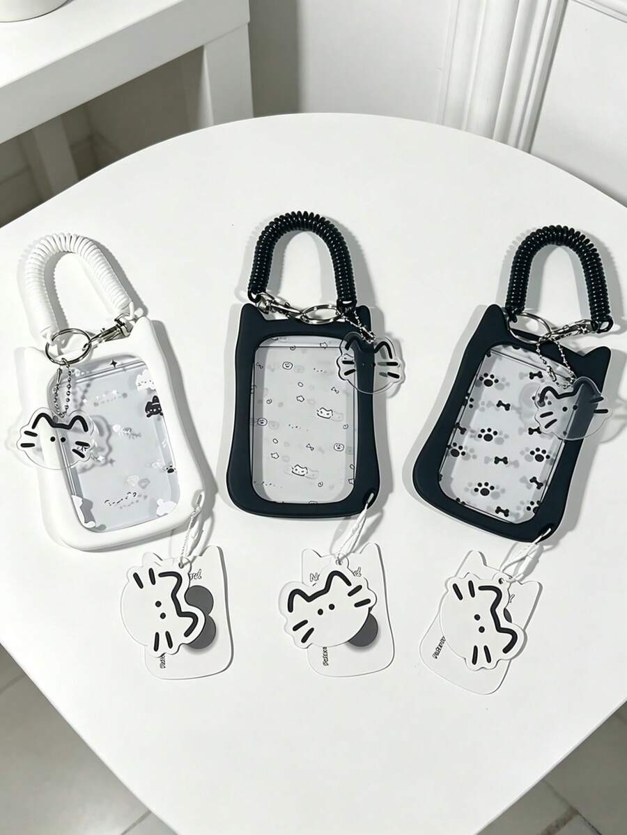 Zazumi 1个透明猫耳学生证卡套，适合青少年校车地铁卡，透明证件保护套，包包挂饰钥匙扣吊坠，可爱礼物 - 多色 - 查看 1