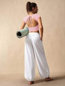VARSIVA Áo tank top thể thao mùa hè ngắn, ôm sát, cổ tròn, không tay, khoét lỗ, màu trơn - Hồng - Xem 7