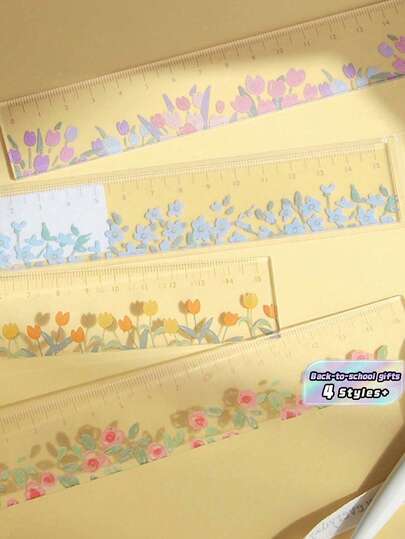 1/4 Set, Clear Plant Ruler Back-To-School Essential Flower Ruler, 5.91-Inch Acrylic Ruler School & Office Supplies