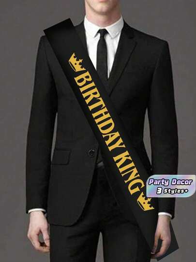SHEIN 1 Set Of Mentor Birthday King Gold Foil Belt With Badge, Suitable For Birthday Party Decoration
