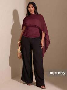 SHEIN BAE Plus Size Women Solid Color Pleated Casual Versatile Daily Wear Top - Red Violet - View 3