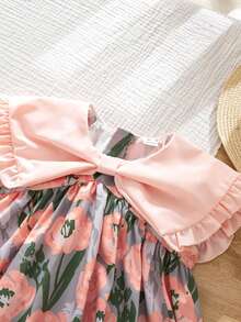 SHEIN 女童夏季休闲彼得潘领印花拼接连衣裙 - 彩色 - 查看 11
