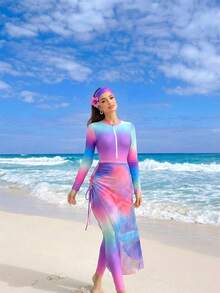 Swim Shayni Traje de baño de una pieza con efecto degradado para vacaciones en la playa - Rosa - Ver 1