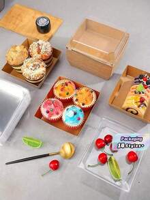 5pcs/10pcs/20pcs Dessert Boxes With Clear Lids Charcuterie Boxes, Oil Proof Kraft Paper, White Pink Kraft Paper Bakery Boxes, Perfect For Cookies Macaron Cake Sandwich, For Weddings Parties And Special Occasions - Multicolor - View 9
