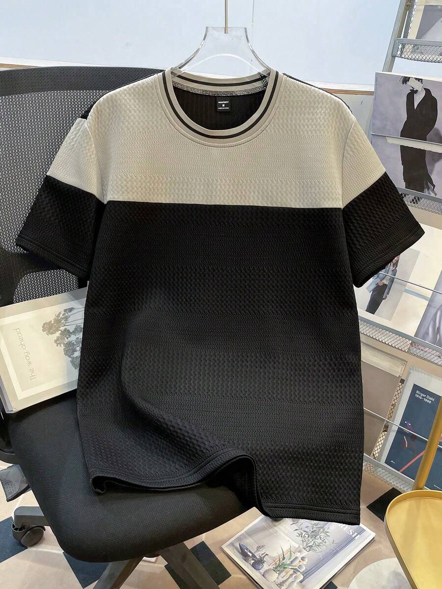 Manfinity Joysei Áo thun nam màu trơn, chất liệu jacquard, có gân, phối nhiều mảnh. - Màu be - Xem 1