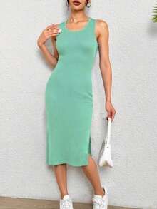 Sleeveless Lady Dress With Adjustable Cut And Design For Special Occasions - Verde menta - View 2