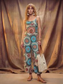 Fembélia Bộ áo liền quần phong cách Bohemian dành cho nữ, in họa tiết toàn thân, thích hợp mặc hàng ngày. - Nhiều màu - Xem 4
