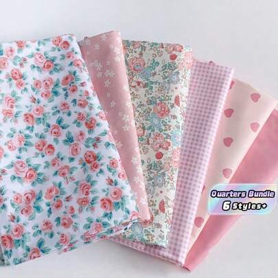 6pcs/Lot Pink Series Printed Cloth ,DIY Handmade Small Farbic ,Rural Fragmented Flower Love Design Twill Fabric, Quilting Patchwork Cloth Group Bedding,Quarters Bundls Of Cloth Block Sewing Scrapbooking Cloth Tecidos