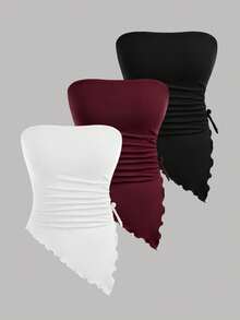 Girlism 3件套少女复古印花抹胸上衣，褶皱胸衣吊带背心，棕色休闲时尚背心，适合秋季和情人节穿着 - 彩色 - 查看 5