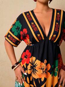 ado floral para mujer de talla grande.Vestidos de verano para mujer, vestidos envolventes, vestidos de resort, vestidos de verano para mujer de talla grande, vestidos de primavera para mujer - Negro 3 - Ver 4