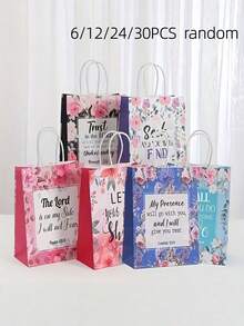 6/12/24/30PCS Scripture Floral Gift Bags With Handles Reusable Bible Verse Tote Paper Bags For Christian Baptism Wedding Birthday Favor Wrapping Women Gift - Color Mixing - View 9