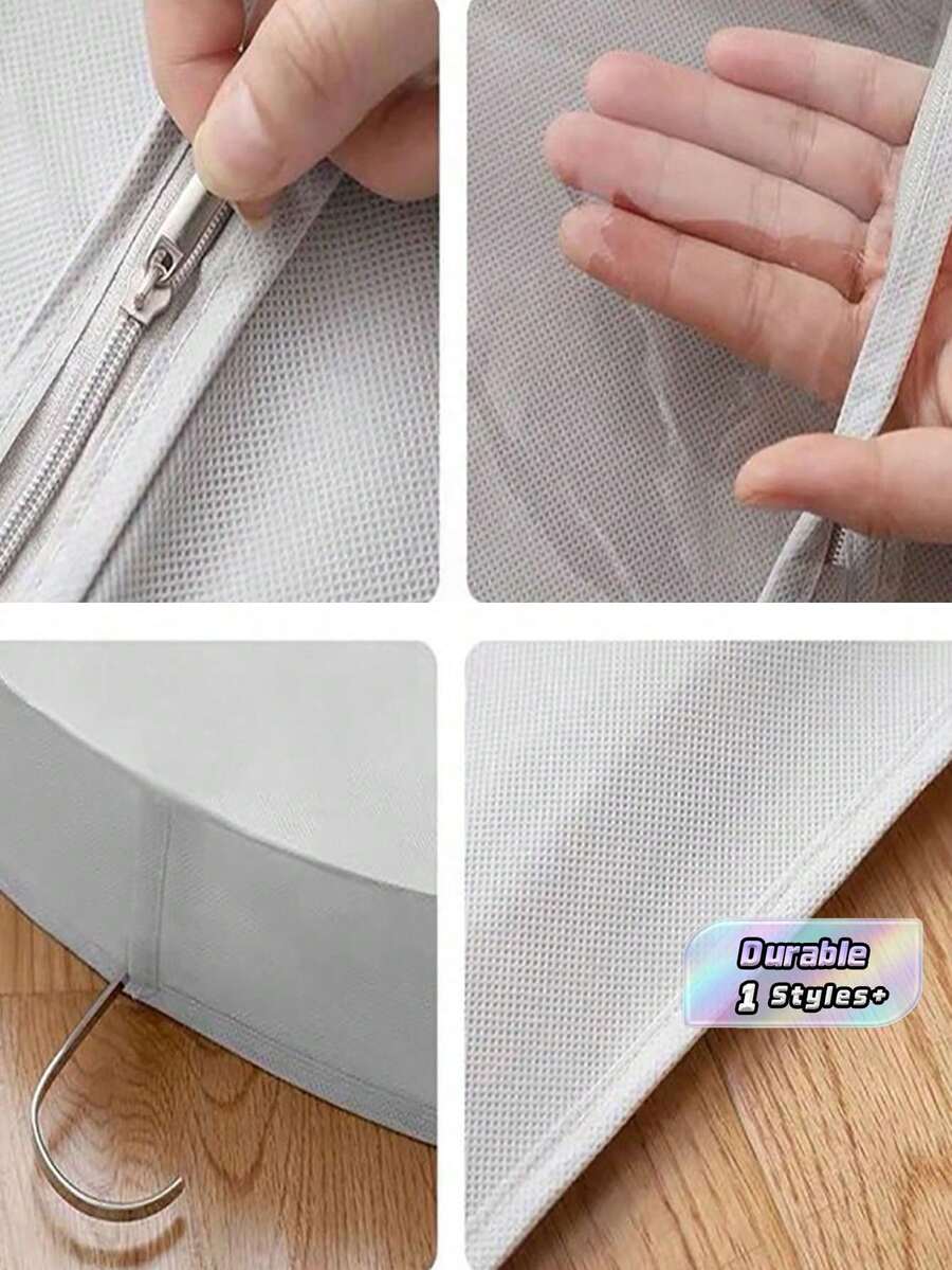 加厚透气防尘服装袋适用于羽绒服、西装、大衣、衣服悬挂收纳衣柜整理器 - 淺灰色 - 查看 1