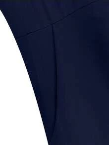 GlowEve CURVE Plus Size Women Solid Color Tie Waist Romper - Navy Blue - View 4