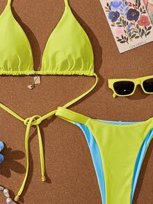 Swim Mod Bộ bikini nữ mùa hè mới, thời trang đi nghỉ mát bên bờ biển, ngọt ngào, dễ thương, họa tiết chấm bi tương phản, hai mặt, kiểu buộc dây cổ sau lưng, gợi cảm. - Nhiều màu - Xem 7