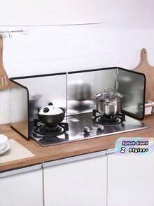 1pc Large Stainless Steel Foldable Splash Guard, Suitable For Stove Cooking, Kitchen Frying Protection Cover - Black Thickened Edging - View 7