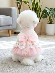 PETSIN 1pc Cat/Dog Dress, Spring/Summer Thin Princess Style Pink Dress, Suitable For Small Dogs To Wear Formal Dresses - Pink - View 10
