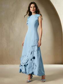 Anewsta Gaun Tanpa Lengan Berpotongan Pas Badan Elegan untuk Wanita dengan Bordir dan Lubang-Lubang, Cocok untuk Acara Formal, Pesta, Chic, Kerja, Wisuda, Pernikahan, Merah - Danau Biru - View 5