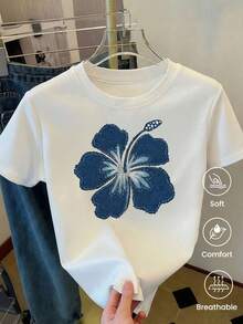 ropa de mujer  Camiseta de manga corta nueva primavera-verano, gramaje de 180 g. Estampado de dibujos animados, modelo para parejas. camisas de mujer - Blanco - Ver 2