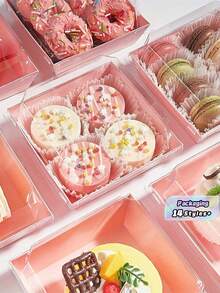 5pcs/10pcs/20pcs Dessert Boxes With Clear Lids Charcuterie Boxes, Oil Proof Kraft Paper, White Pink Kraft Paper Bakery Boxes, Perfect For Cookies Macaron Cake Sandwich, For Weddings Parties And Special Occasions - Multicolor - View 6