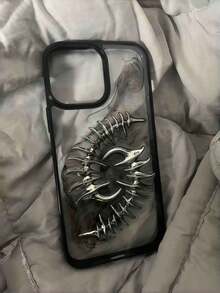 3D Metal Fishbone Case - Clear Soft Silicone Cover With Punk Style Camera Protection For 17-11 Pro Max - Double Fishbone - View 10