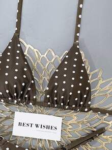 Swim Mod Bộ bikini 2 mảnh in chấm bi gợi cảm, quần tam giác siêu nhỏ, thích hợp cho mùa hè. - Cà phê nâu - Xem 7