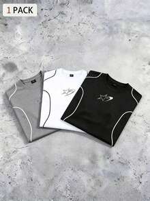Sport MetroGents Men's 1pc Contrast Trim Star Print Sports T-Shirt, Gym - Black - View 4