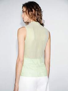 SHEIN Luminelle Áo hai dây nữ mùa xuân/hè mới, chất liệu lưới xuyên thấu, cổ xếp ly, vạt bất đối xứng, hở lưng gợi cảm. - màu xanh lá - Xem 2