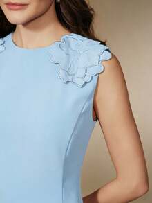 Anewsta Gaun Tanpa Lengan Berpotongan Pas Badan Elegan untuk Wanita dengan Bordir dan Lubang-Lubang, Cocok untuk Acara Formal, Pesta, Chic, Kerja, Wisuda, Pernikahan, Merah - Danau Biru - View 4