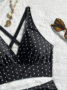 Swim Basics Conjunto de tankini y bikini con estampado de leopardo y escote en V para vacaciones de verano de mujeres 2025 - Multicolor - Ver 6