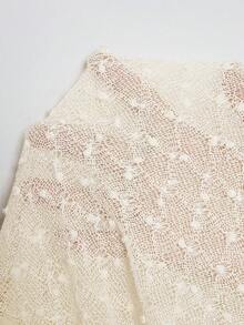 SHEIN Clasi 大码女式时尚性感连体衣，修身剪裁，装饰纽扣设计，褶皱，纯色提花针织连体衣 - 杏色 - 查看 5