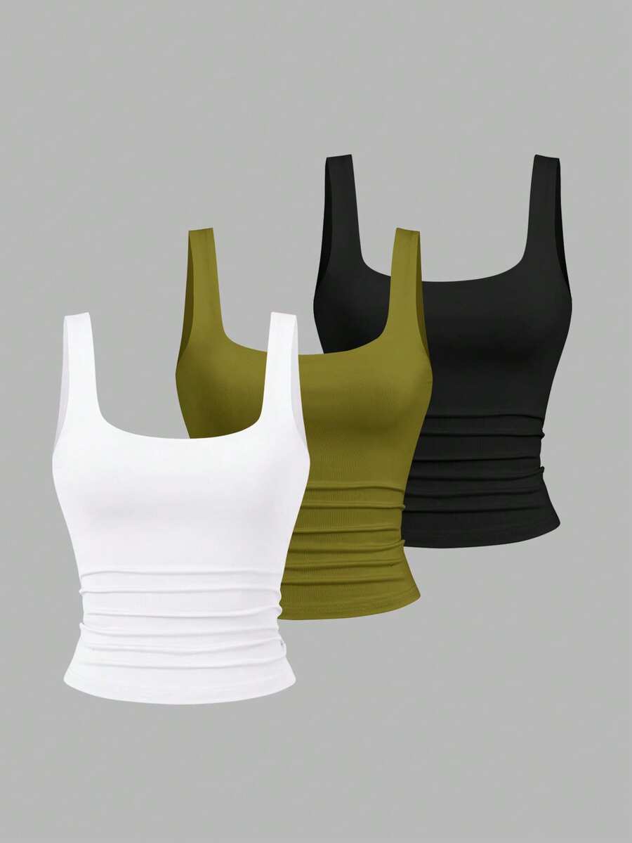 Sweetra Women's Casual Pleated Square Neck Camisole, Summer - Multicolor - View 1